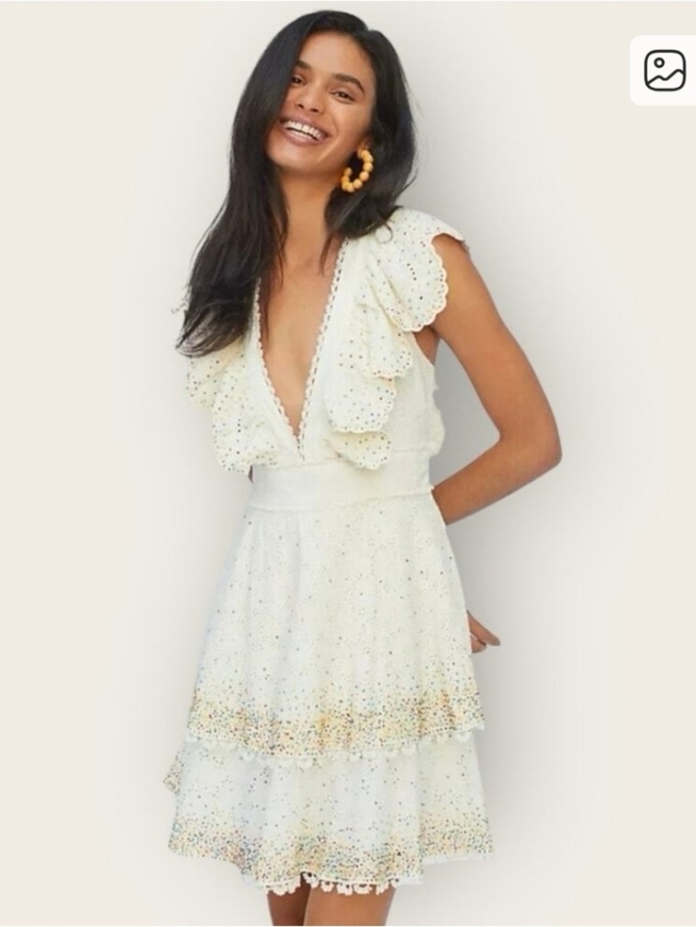 FARM Rio Ivory Eyelet Ruffle Tiered Dress - Picture 2 of 5